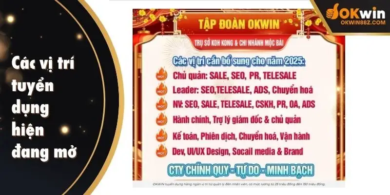 Các vị trí tuyển dụng hiện đang mở tại liên minh Okwin